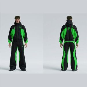 Conjunto Deportivo Personalizado para Hombre en Negro y Verde Neón, Chaqueta con Capucha y Pantalones Jogger, Ropa Deportiva Urbana - Product Image 3