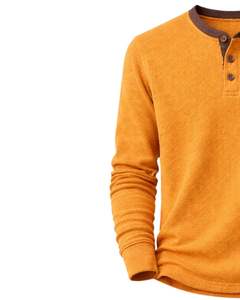 Men Waffle Henley Long Sleeve Thermal TShirt Mustard <b>Yellow</b> Casual Button Neck Winter Wear Top Cotton Slim Fit Breathable Fabric - Product Image 3
