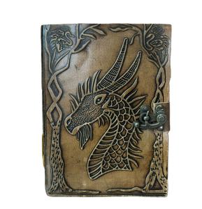 Nouveau carnet à couverture rigide A5 en cuir gaufré dragon, cousu main, avec papier à bords festonnés, écologique et moderne, vente en gros New Era - Product Image 1