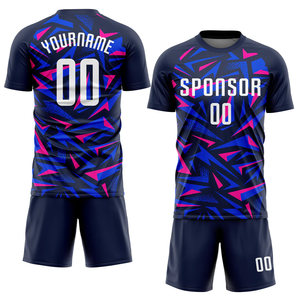 Maillots de football en polyester haute élasticité, toucher doux, bleu marine foncé, dégradé à rayures, col ras du cou, manches courtes - Product Image 1