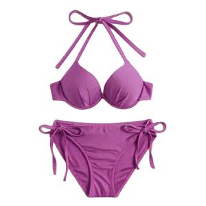 Nuevo Conjunto de Bikini de Dos Piezas de Moda de Verano, Traje de Baño para Mujer, Bikini de Tiras Sexy de Color Sólido y Ropa de Playa - Product Image 1