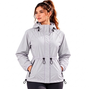 Chaqueta cortavientos impermeable con capucha para mujer, diseño de bloques de color, ligera, deportiva, impermeable, talla grande, para senderismo al aire libre, con cierre de cremallera. - Product Image 1