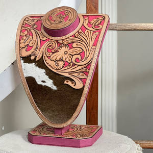 Présentoir à Colliers en Cuir Rose Tendance avec Motifs Floraux, en Cuir de Vachette Véritable, Accessoire de Présentation de Bijoux Élégant – Meilleures Ventes - Product Image 4