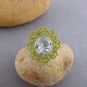 ใหม่ 925 เงินสเตอร์ลิงรูปทรงกลมแหวนหมั้น 100% อเมทิสต์สีเขียวธรรมชาติอัญมณีพร้อมเพชรของขวัญของเธอเครื่องประดับแหวนชั้นดี - Product Image 2