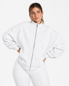 Conjunto Deportivo Personalizado para Mujer con Cremallera Completa, Pantalones Oversize con Ribete Blanco en Contraste, Cintura Elástica, Manga Larga, Conjunto de 2 Piezas - Product Image 3
