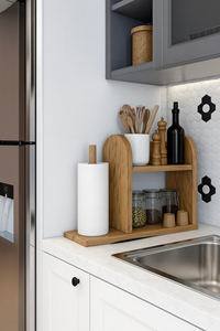 Support de papier essuie-tout en bois massif de qualité supérieure |   Distributeur de rouleaux de papier cuisine durable - Product Image 2