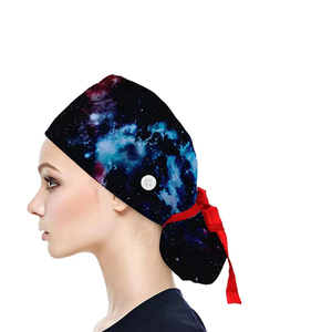 Custom <b>Sunflower</b> Printed Cotton Plaid Elastic Bouffant Scrub Caps Nurse Doctor Surgical Working Hat For Hospital Use - Product Image 4