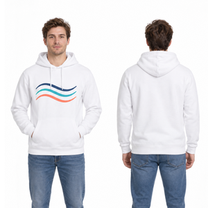 <b>Men's</b> <b>White</b> Graphic Pullover Hoodie with Minimalist Three-Wave Art Print Casual Streetwear hooded <b>Sweatshirt</b> - Product Image 3