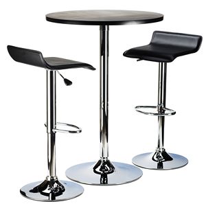 Set da Pub Spectrum 3 Pezzi: Tavolo Rotondo Nero da 60 cm con 2 Sgabelli da Bar Cromati con Sistema Airlift - Product Image 1