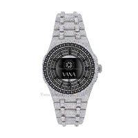 Montre mécanique de luxe pour homme Vana Jewels en acier inoxydable, entièrement sertie de moissanite, automatique, 41 mm, fermoir caché à bouton-poussoir, date automatique