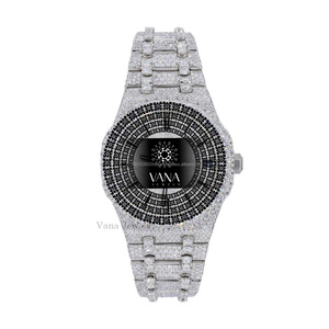 Vana Jewels Luxury Men's Stainless Steel Mechanical <b>Watch</b> Full Iced Automatic Moissanite 41mm Push Button Hidden Clasp Auto Date - Product Image 1
