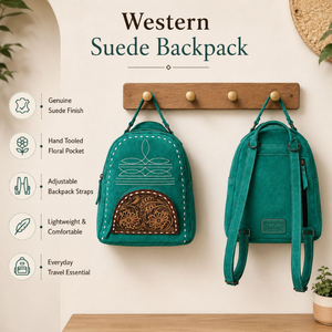 กระเป๋าเป้หนังกลับแท้ ตกแต่งลายดอกไม้ด้วยมือ กระเป๋าหน้าเย็บแบบ Buck Stitch สไตล์ตะวันตก เหมาะสำหรับเดินทาง ไปโรงเรียน แฟชั่นสำหรับผู้หญิง - Product Image 5