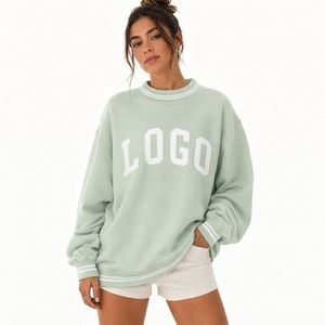 Sweat-shirt décontracté à col montant pour femme, manches longues, couleurs unies, logo personnalisé sur le devant, tissu respirant, service OEM - Product Image 1