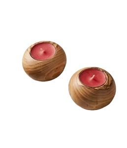 Porte-bougie rond en teck naturel fait à la main, design minimaliste, décoration de Noël, de Pâques, décoration de la maison, décoration de table - Product Image 2
