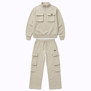 Conjuntos de sudaderas con capucha y pantalones deportivos a juego para hombre, estilo casual urbano, pantalones cargo de tela gruesa y top con cremallera de un cuarto, venta al por mayor - Product Image 3
