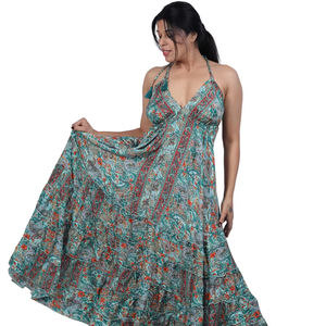 Robe longue imprimée en polyester pour femme, style paisley, à bretelles, col en V, fabriquée par le fabricant - Product Image 1