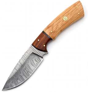 Couteau de camping artisanal en acier Damas, manche en bois bicolore, mosaïque de clous - Product Image 4