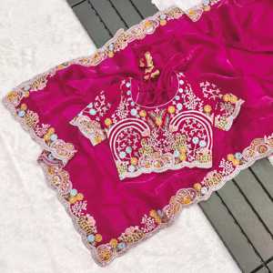 Sari de Trabajo con Bordado Pesado y Lentejuelas para Ropa India y Pakistaní - Product Image 1