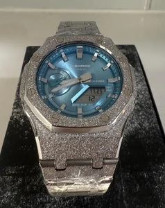 นาฬิกาโมอิสซาไนต์สีเงินแบบ Iced Out เครื่องประดับฮิปฮอป นาฬิกาเพชรหรูหรา สายเหล็ก หน้าปัดสีน้ำเงิน - Product Image 3
