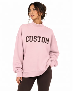 Sweat-shirt oversize pour femme, style streetwear, col montant, en molleton de coton et polyester, imprimé floqué, broderie, épais, manches longues - Product Image 1