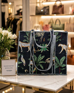 Bolso Tote de Tela de Algodón con Estampado Animal Negro para Mujer, Marca Le Souvenirs, con Cierre de Cremallera, Asas a Rayas Vintage, Ligero, para Viaje - Product Image 2