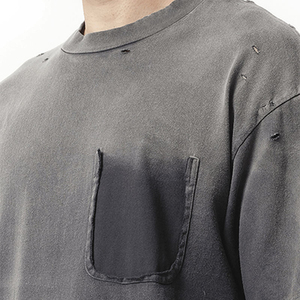 เสื้อยืดผู้ชายทรงโอเวอร์ไซส์ ผ้าคอตตอน 100% คุณภาพสูง สไตล์วินเทจ ฮิปฮอป ลำลอง ลายฟอกสี 280 GSM พร้อมกระเป๋าหน้า - Product Image 4