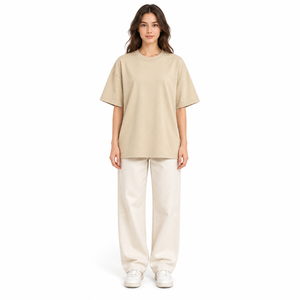 Camiseta Oversize Crema Personalizada al por Mayor, Unisex, de Algodón Pesado, Hombro Caído, Estilo Urbano, Marca Privada, Prenda Lisa - Product Image 2