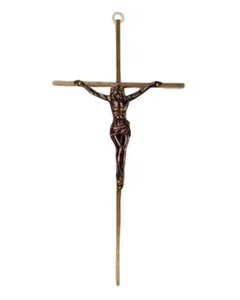 Traditional Metal Wall Hanging Crucifix with Silver Jesus Figure and Dark Red Cross Indoor Decor for Living Room Church Use - Product Image 4
