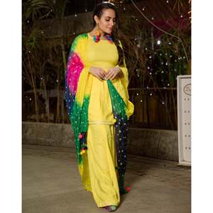 Conjunto de Traje de Satén de Rayón Amarillo Abejorro para Mujer, Talla XS - Product Image 5