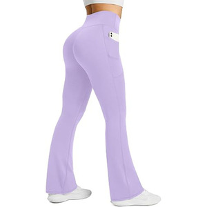 Women's High Waist Flared <b>Bootcut</b> <b>Yoga</b> Leggings Stretch Fitness <b>Pants</b> with Side Pockets - Product Image 1