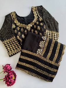 Black Embroidered Faux Georgette <b>Saree</b> <b>Blouse</b> Women Traditional Wedding Wear India Pakistan Style Floor Length Regular Fit Quick - Product Image 4