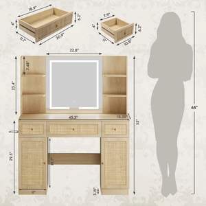 Coiffeuse en bois massif avec miroir et éclairage, bureau de maquillage en bois naturel, vente en gros directe d'usine Vietnam, prix abordables - Product Image 2