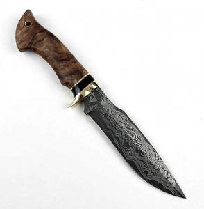 Herramienta utilitaria pesada de acero damasco forjado a mano, personalizada OEM, con mango de madera Burl y protector de latón. - Product Image 5