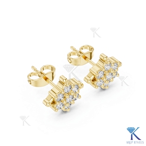 Lab Grown Diamond Geometric Rhombus <b>Stud</b> Earrings 7 Stone Cluster 14K 18K Solid Gold Women Jewelry Wedding Party Bridal - Product Image 4