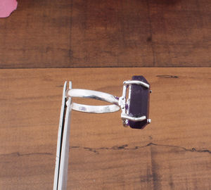 Bague de luxe en jade violet naturel, forme cercueil, en argent sterling 925, sertie clos, style classique, pierre précieuse en jadéite lavande, pour soirée - Product Image 2