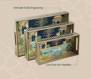 Plateau de service en bois imprimé émail, ensemble de 3 pièces, motif cygne gravé or, Art Déco, décoratif haut de gamme pour la maison et la cuisine - Product Image 2
