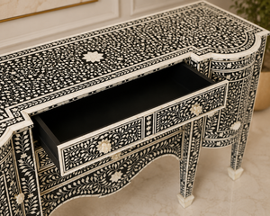 <b>Black</b> Bone Inlay <b>Sideboard</b> Console Table Solid Wood Living Room Cabinet Entryway Storage Furniture - Product Image 5