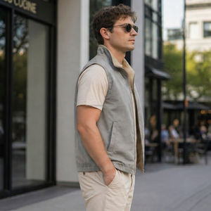 Gilet d'hiver pour homme, haute qualité, vintage, réversible, respirant, logo personnalisé sur le devant, OEM, léger, coupe-vent, multi-poches - Product Image 5