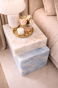 Mesa Auxiliar de Mármol Ónix Azul Hecha a Mano, Pedestal de Mármol de Lujo, Mesa Auxiliar Moderna, Mesa de Noche, Decoración Elegante para Sala de Estar - Product Image 5