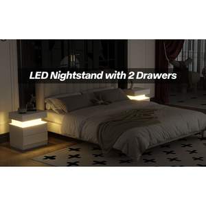 Mesita de Noche Moderna con Luz LED Blanca, 2 Cajones, Tapa Abatible, Almacenamiento, Mueble de Dormitorio, Elegante Mesita de Noche - Product Image 5