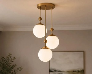 Modern Lighting <b>Fixture</b> For Living Room Or Bedroom Minimalist Bronze Ceiling Pendant <b>Light</b> With Three Globe Shades - Product Image 1