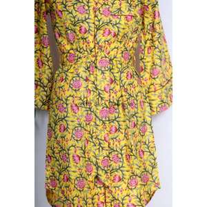 Tunique indienne écologique, lavable, respirante, coupe ample, col en V profond, manches longues, boutonnée, imprimé floral numérique - Product Image 6