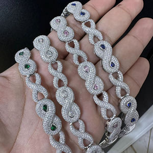 Dvars Diamond Iced VVS <b>Moissanite</b> Brilliant Cut Claw Setting Infinity Link Miami Cuban Hip Hop Gold Plated 925 Silver Women's - Product Image 1