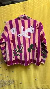 lining handmade Suzani Velvet Jacket birds Floral and bird Embroidered Boho Coat Velvet Suzani Jacket Boho Floral <b>Duster</b> Coat - Product Image 5