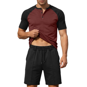 Conjunto de 2 Piezas para Hombre, Camisa Henley de Manga Corta y Pantalones Cortos de Playa para Verano, 100% Algodón, Tela de Velour - Product Image 2