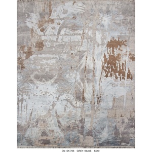 Hand Knotted Wool and Art Silk Distressed <b>Abstract</b> <b>Rug</b> Low Pile Fluffy Carpet for Luxury Living - Product Image 2