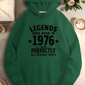 Sudadera con Capucha Casual para Mujer, Leyenda Nacida en 1976, Cuello con Capucha, Impresión por Transferencia de Calor, Tejido de Punto 100% Poliéster - Product Image 3