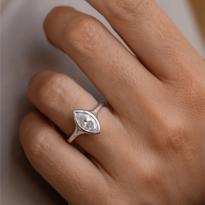 Bezel <b>Set</b> Engagement <b>Ring</b> 14K <b>Gold</b> IGI Certified Sustainable Lab Created Solitaire Jewelry 1.50 Carat Marquise Lab Grown Diamond - Product Image 4