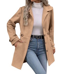 Autumn Winter <b>Womens</b> Trench <b>Coat</b> Double Breasted <b>Belted</b> Long Overcoat Elegant Windbreaker Custom Logo - Product Image 3
