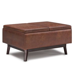 Owen Distressed Saddle Brown Tray Top Storage Ottoman Petite table basse avec design élégant - Product Image 1